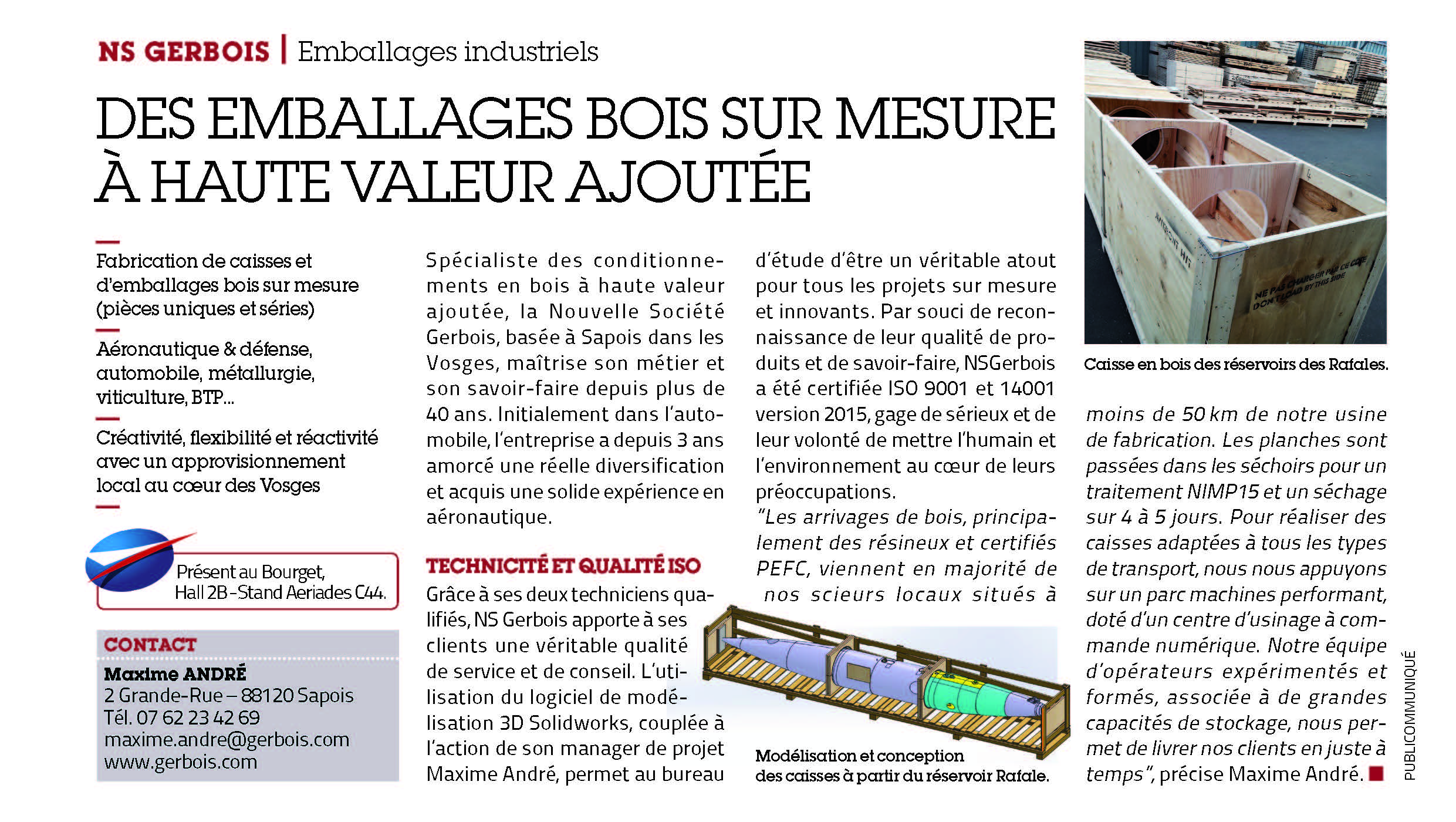 Publi reportage dans le dossier aero dans le magazine L'usine Nouvelle 30-05-20